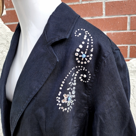 18W New $78 women RUBY RD. black denim embellished rhinestones paisley jacket - Picture 6 of 14
